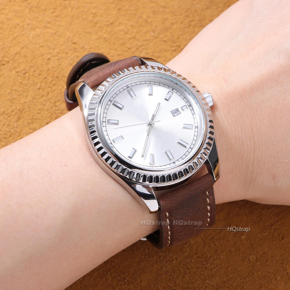 Correa de Reloj de Cuero Genuino de Vaca 18 mm 20 mm 22 mm 24 mm Correa Retro Hecha a Mano con Hebillas Metálicas para Hombres Mujeres Correa de Liberación Rápida