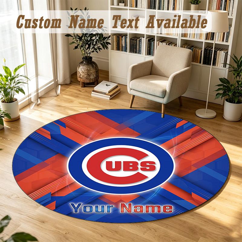 Round Rug Custom NameChicago Cubs Pattern Non Slip Carpet Home Floor Decor