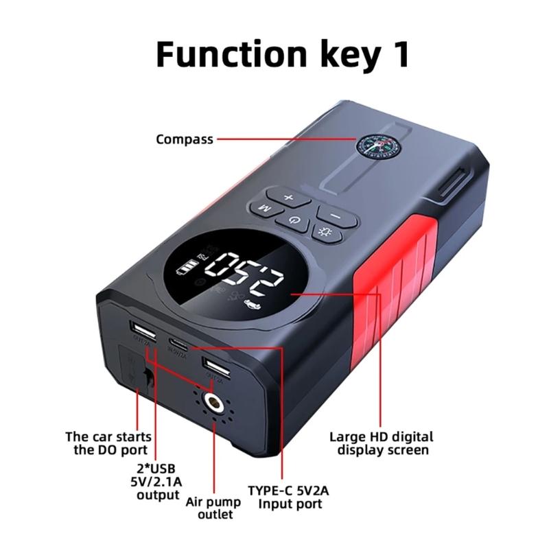 Double Purpose Car Air Compressor Jump Starter And Digital Tire Inflator With 800A Current For Automotive Emergency Use