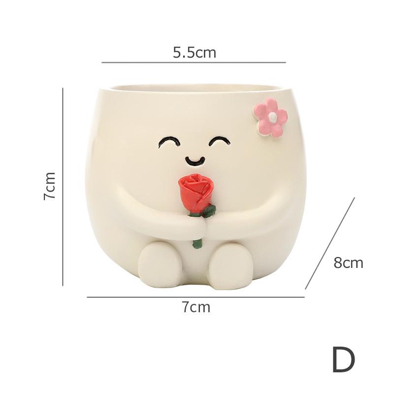 Smiley Face Mini Plant Pot Resin Succulent Planter for Home Office Desk Decorative Ornament Fairy Garden Flowerpot Decoration