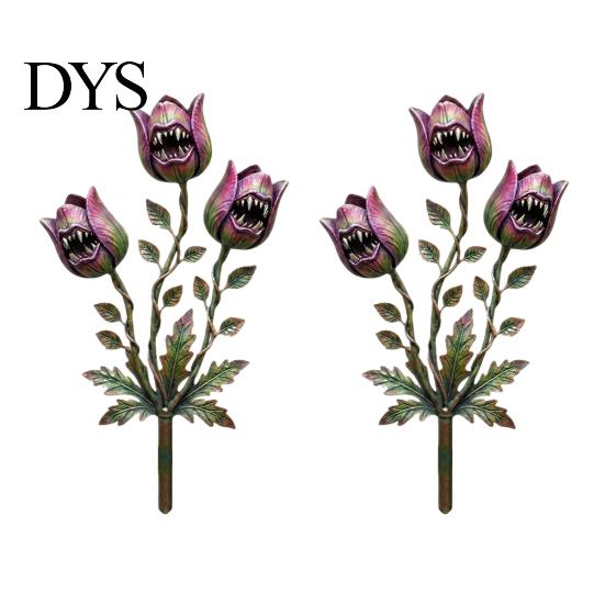 Decorative Garden Stake 2D Sunflowers Stake, Retro Flat Metal Plant Decoration, Carnivorous Outdoor Flower Yard Art for Lawn Bed Planter Creative