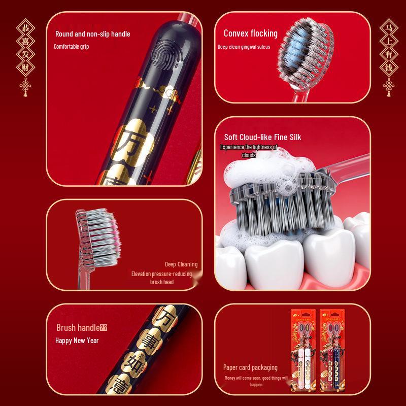 Year of the Horse Limited Set: Soft Bristle Toothbrush for Efficient Gum Protection & Teeth Cleaning - Perfect Adult Gift for Home Use