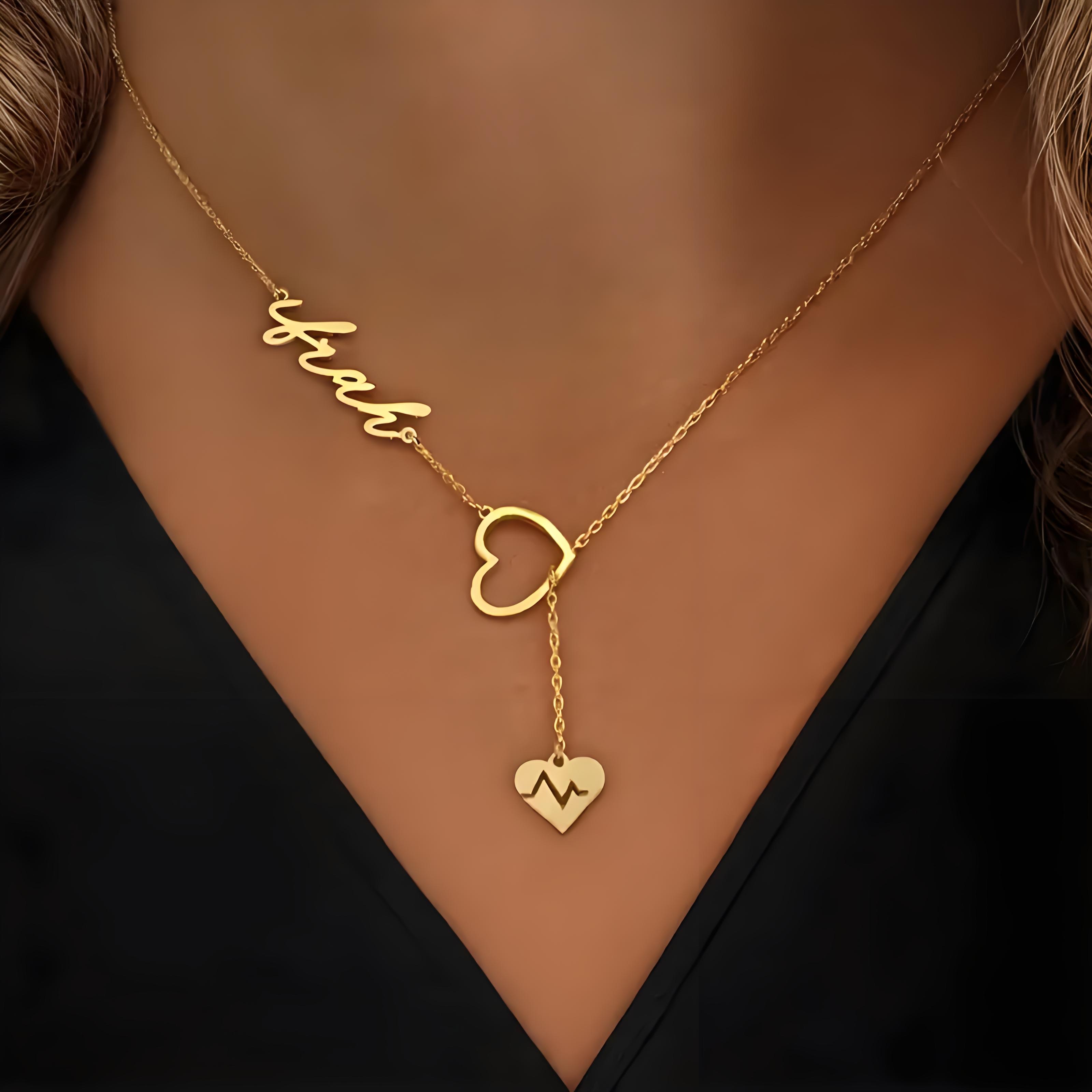 

Personalized Couple Heartbeat Necklace, Y - Shaped Chain Custom Jewelry, Ideal Valentine s Day Gift 35cm&Style2 золотой