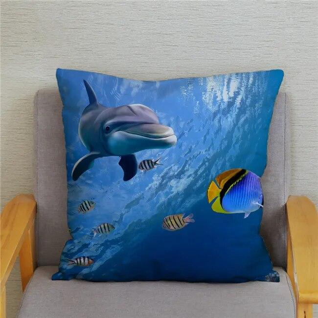 Cushion Cover Ocean Dolphin Pattern Underwater World Print Pillow  Kids Sofa Home Decor