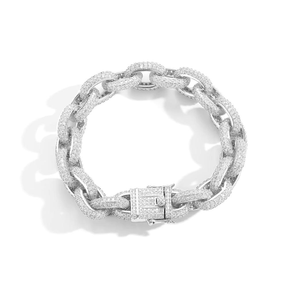 Personalized Hip Hop 14K Gold Plated Jewelry 12mm Bling CZ Iced Out Geometric Oval Shape Link Chain Bracelet for Men