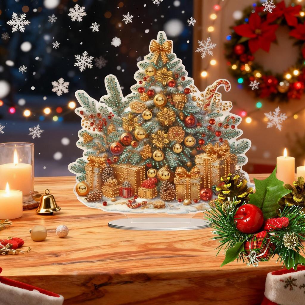 Crystal Painting Kit 2D Acrylic Gem Crafts With Stand Christmas Tabletop Decor For Adult Child Family Farmhouse Workplace