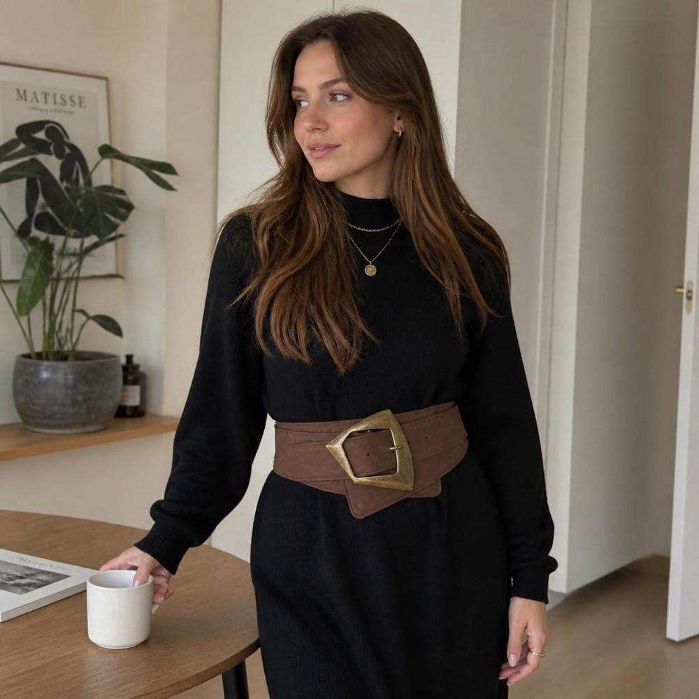 Retro Wide Waist Belt Metal Buckle Wide Waistband Elegant Waist Cincher For Coats Jeans