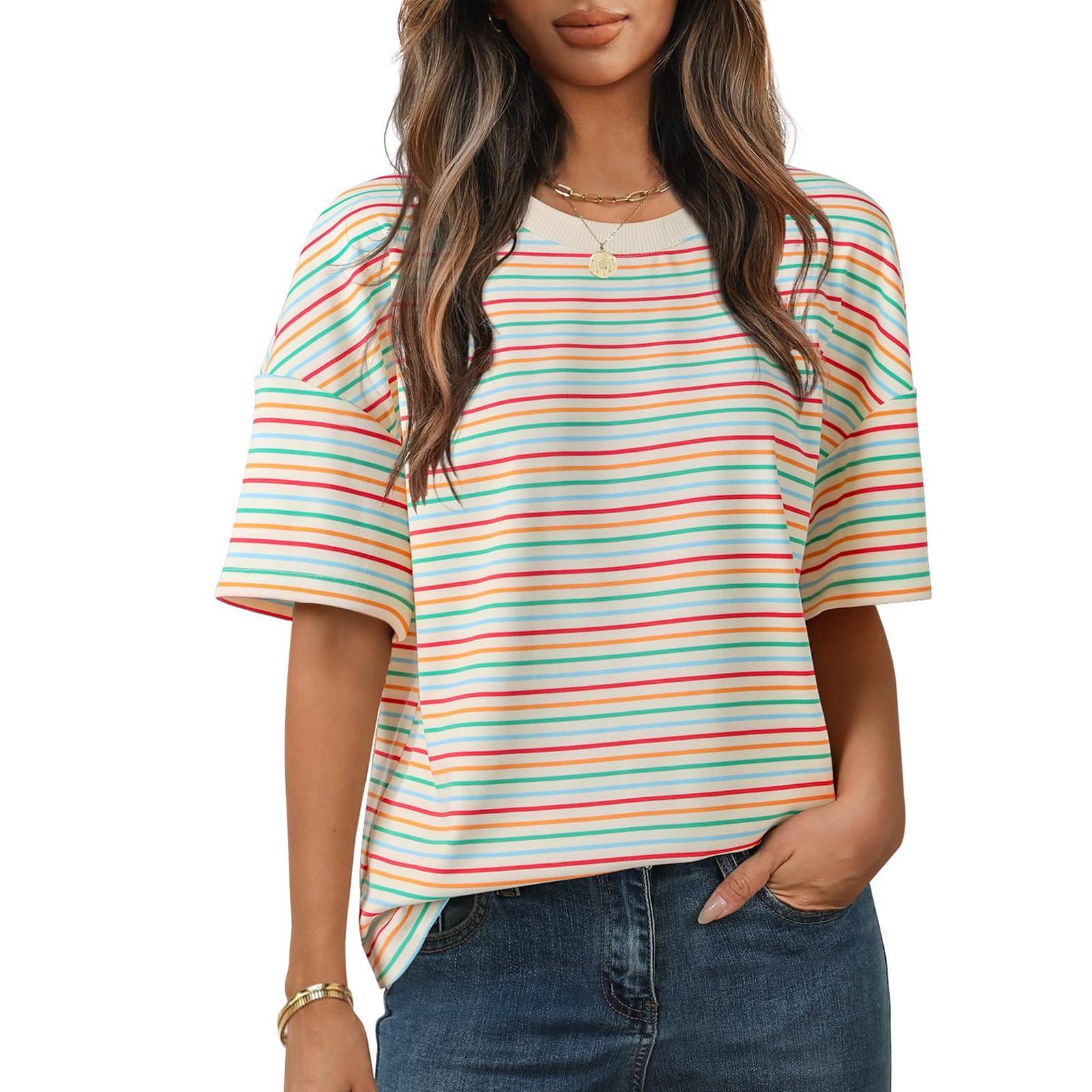 

Женская повседневная футболка с круглым вырезом и короткими рукавами с принтом L синий