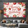 2D Pink Strawberry Themed Backdrop Sweet One First Birthday Celebration Photo Background