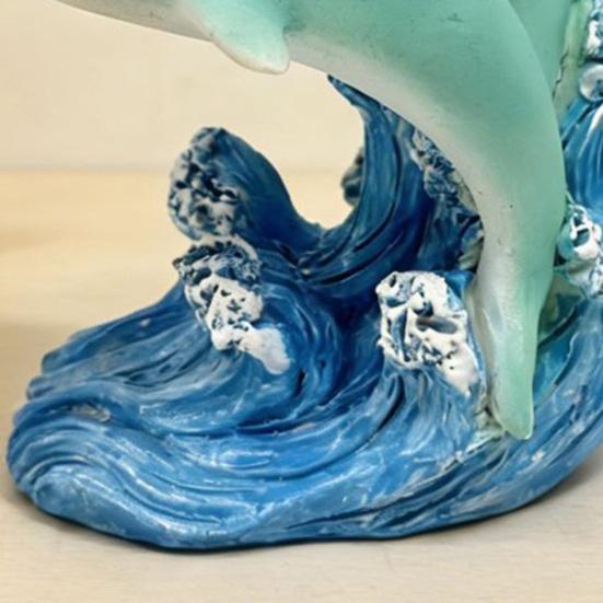 Dolphin Eyeglasses Holder, Coastal Style Glasses Stand with Blue Wave Design, Waterproof Resin Desktop Figurine Ornament for Study Desk Home Office &