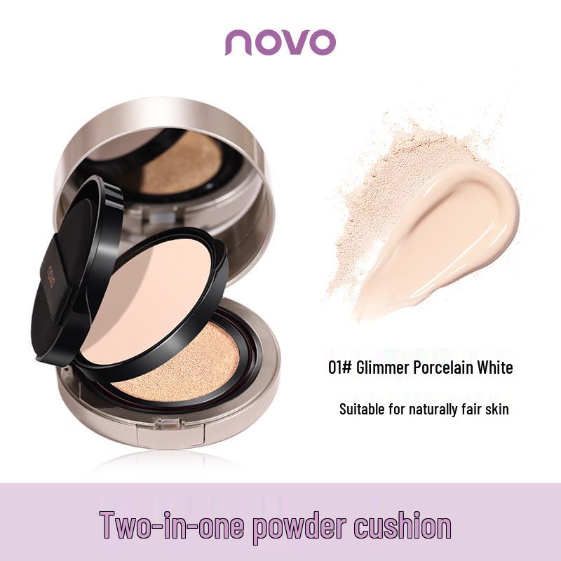 NOVO 2-in-1 Double Layer Cushion Foundation: Non-Cakey, Dark Circle Coverage, Even Skin Tone, Oil Control.
