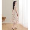 Women's Floral Square Neck Puff Sleeve High Waist A-Line Midi Dress