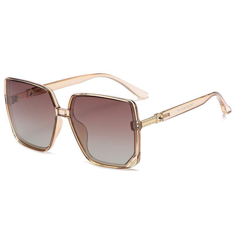 Metal Temple Polarized Large Frame Sunglasses - Women's Minimalist Versatile Sun Protection Fashion
