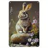 PC Vintage Rabbit Iron Sign X  Charming Floral Wall Art for Home Cafe Bar  Garage  Retro Decor