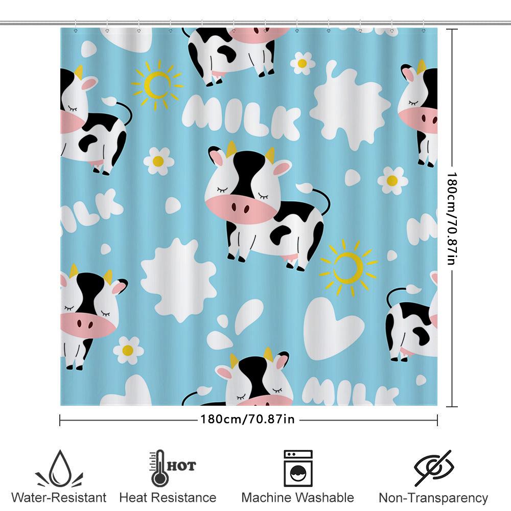 Animal Print Shower Curtain Blue Cow Milk Sunflower White Flower Pet Bath Decor Waterproof Fabric Home Decoration Modern Bathroo