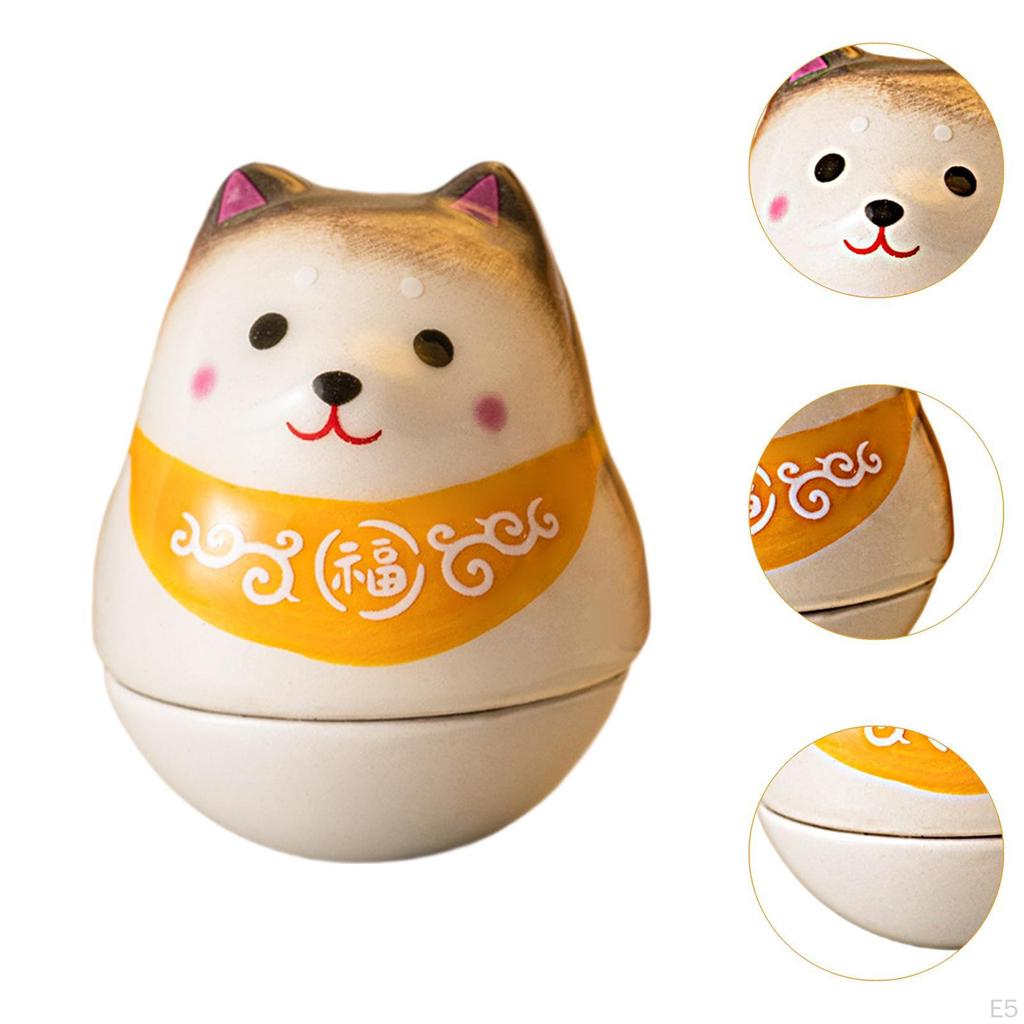 Ceramic Lucky Dog Shiba Inu Figurine Tumbler Doll 1.4x1.4x1.5inch Desktop Ornament