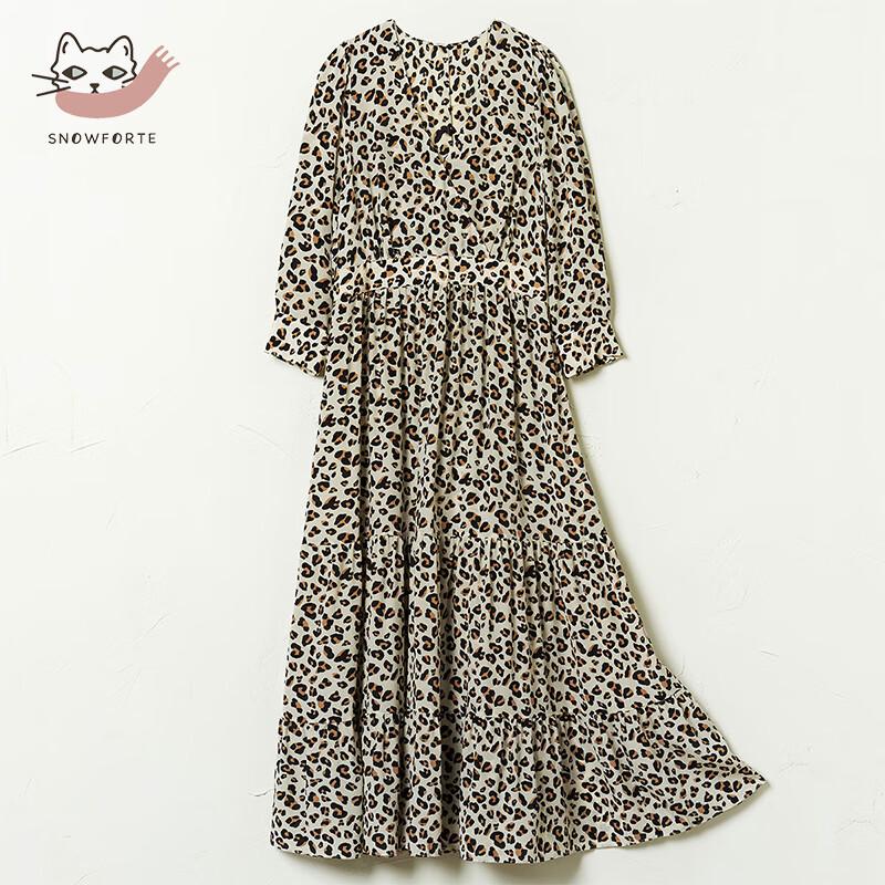 

Snuofude 93301 Women s Mulberry Silk Retro Leopard Print Maxi Dress S (160)