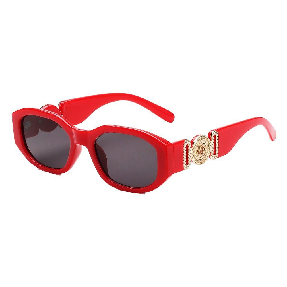 Trendy Thick Frame Irregular Sunglasses with Metal Rose Design Vintage Shades Sun Glasses