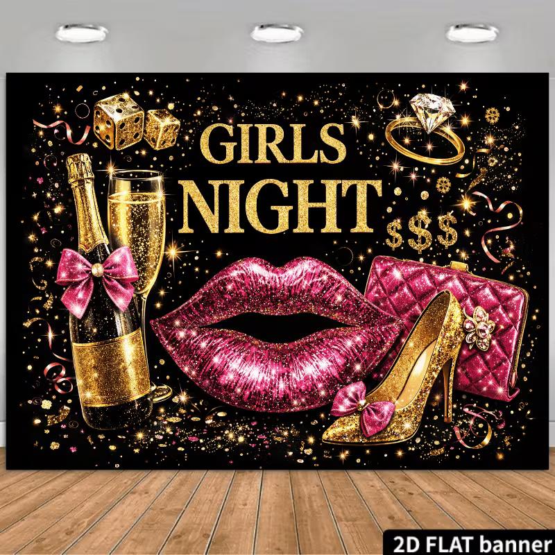 

2D Girls Night Party Backdrop Pink Glitter Lips Photography Banner 47.2x31.5inch/120*80cm