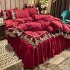 4pcs/set European Light Luxury Embroidery Lace Bed Skirt Four Piece Set Bedding Korean Princess Style Solid Nude Sleeping Comfortable Quilt Pillow Set