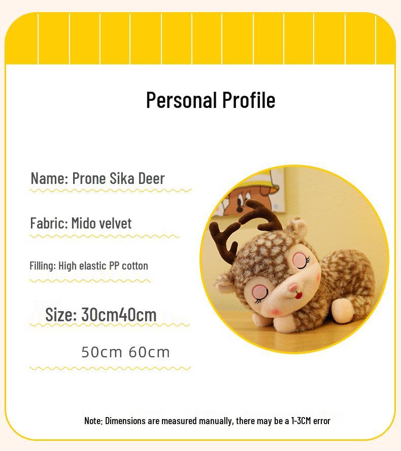 Cute Cartoon Sika Deer Plush Toy - Lying Fawn Pillow Doll