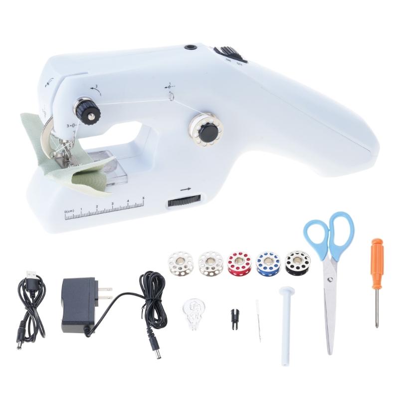 

Ручная швейная машинка для начинающих, двухниточная, портативная электрическая швейная машинка, перезаряжаемая через USB, для быстрого шитья 1