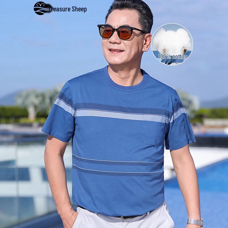 Men s 100% Cotton Striped T-Shirt for Middle-Aged Dads 3XL