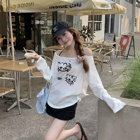 

Chic Off-Shoulder Long-Sleeve T-Shirt Cardigan Medium білий