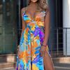 2025 New Spring Leaf Four-sided Elastic Dress Bohemian Suspender Off-the-shoulder Tube Top Mopping Floor Dress Women
