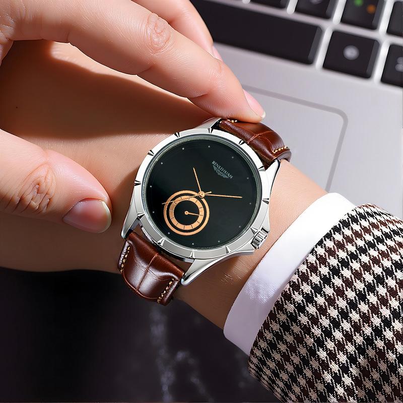 Minimalist Business Watch for Men Quartz Clock Leather Wristwatch