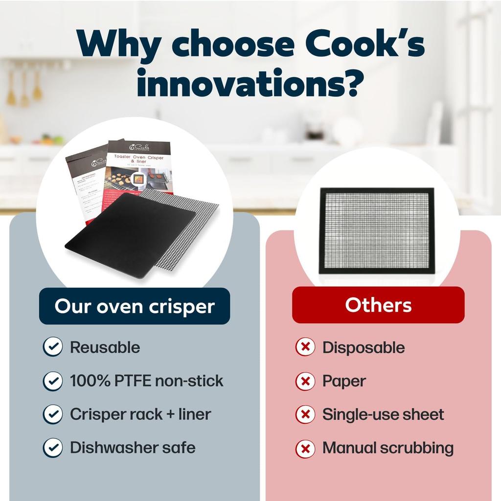 Cooks Innovations Toaster Oven Non Stick Liner & Crisper Set - Get Crispy Food Every Time - Easy Clean Up - Premium Crisping Sheet with Nonstick Oven