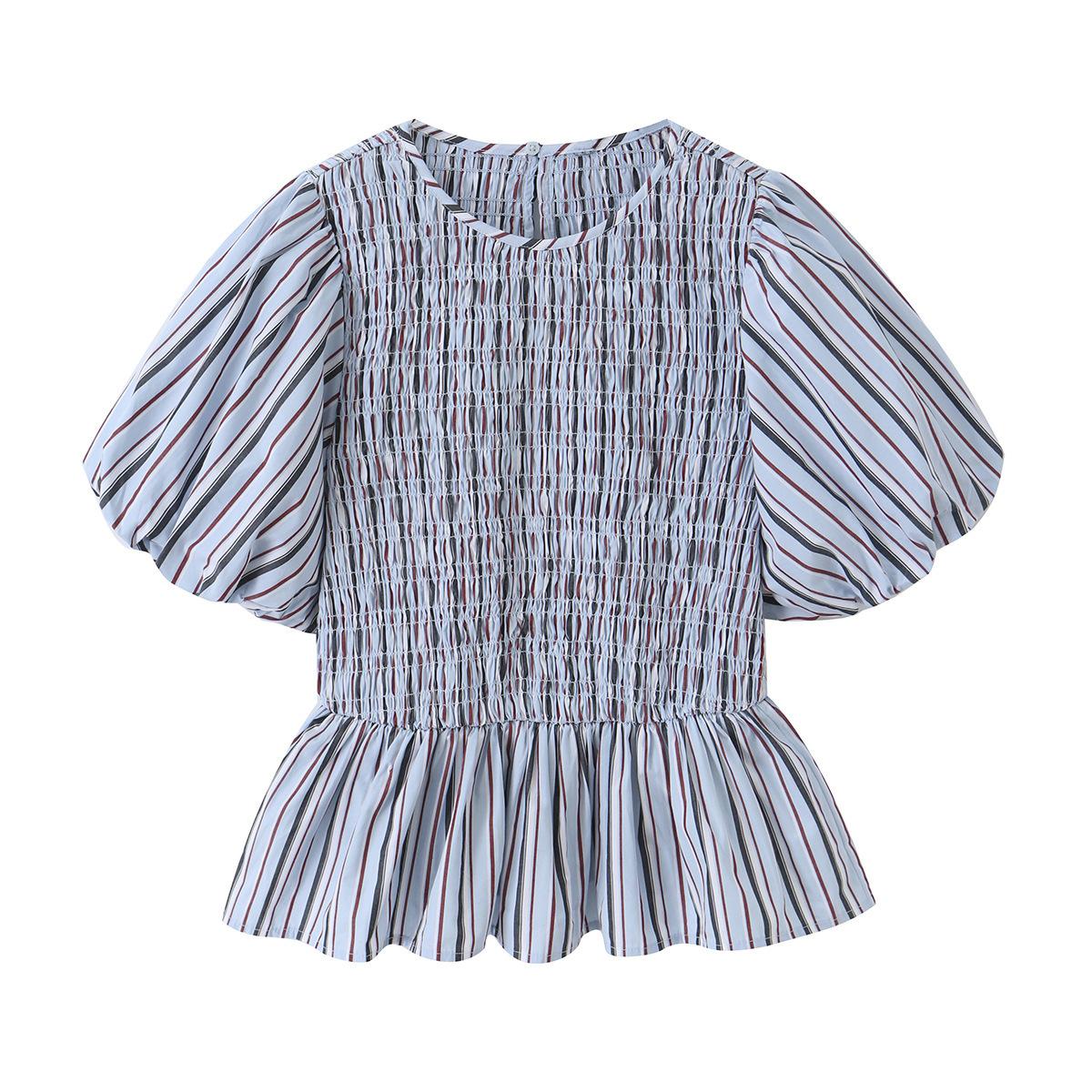 European and American women s clothing popular fashion striped honeycomb plaid top XS