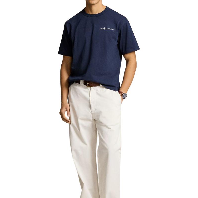 Polo Ralph Lauren Letter Print Straight Cut Crew Neck Short Sleeve T-Shirt Men Tops Navy-Blue 710939583-001