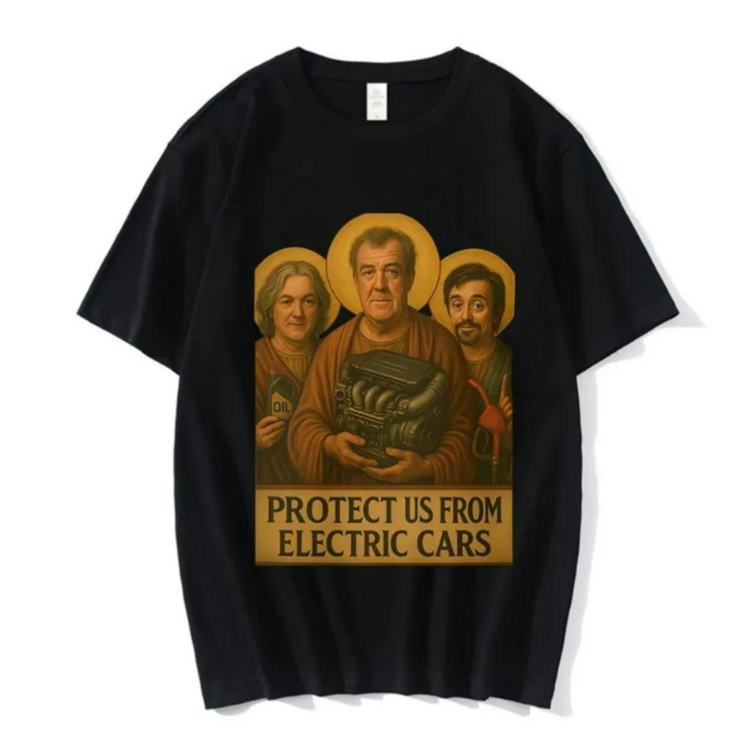 

Jeremy Clarkson Protect Us From Electric Cars Funny Meme Graphic T Shirt Men s Women Casual Cotton Oversized T-shirts Streetwear S чёрный