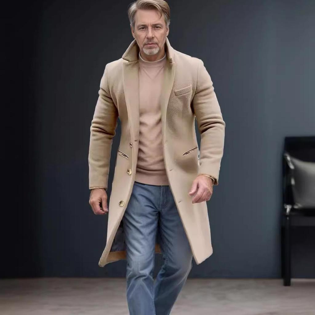 2024 Men's Woolen Mid-length Trench Coat - Multiple Colors & Sizes Available
