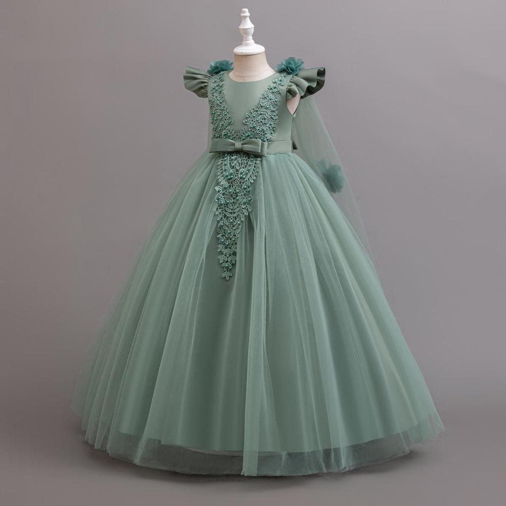 New Long Elegant Dress for Young Girls Flower Girl Princess Dresses White Formal Clothes From 4 To12 Years