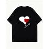 Crewneck T Shirt White Heart Love Print Casual Wear For Women Summer Outfit