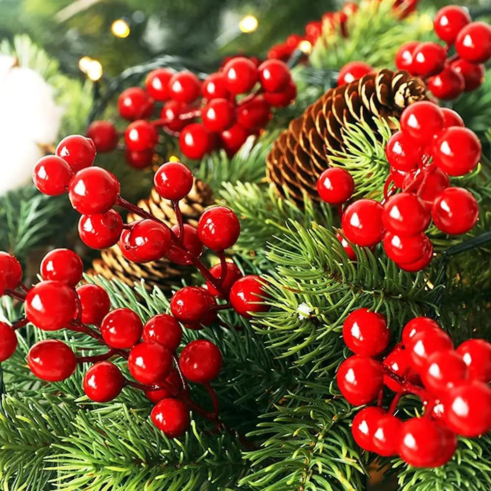 Christmas Berry Stems Simulation Red Fruit Berries Branches DIY Flower Bouquet Xmas Tree Wreath Gifts New Year Party Table Decor