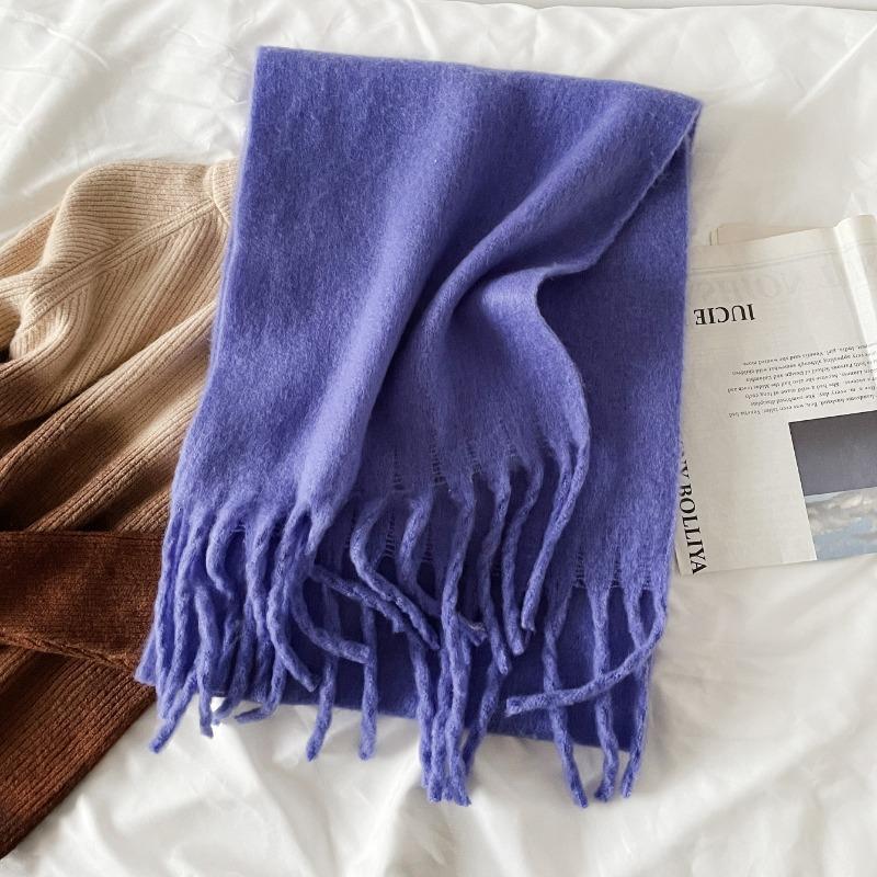 Crain blauer Schal Damen Winter vielseitig verdickt einfarbig Schal Mohair Premium warmer Schal