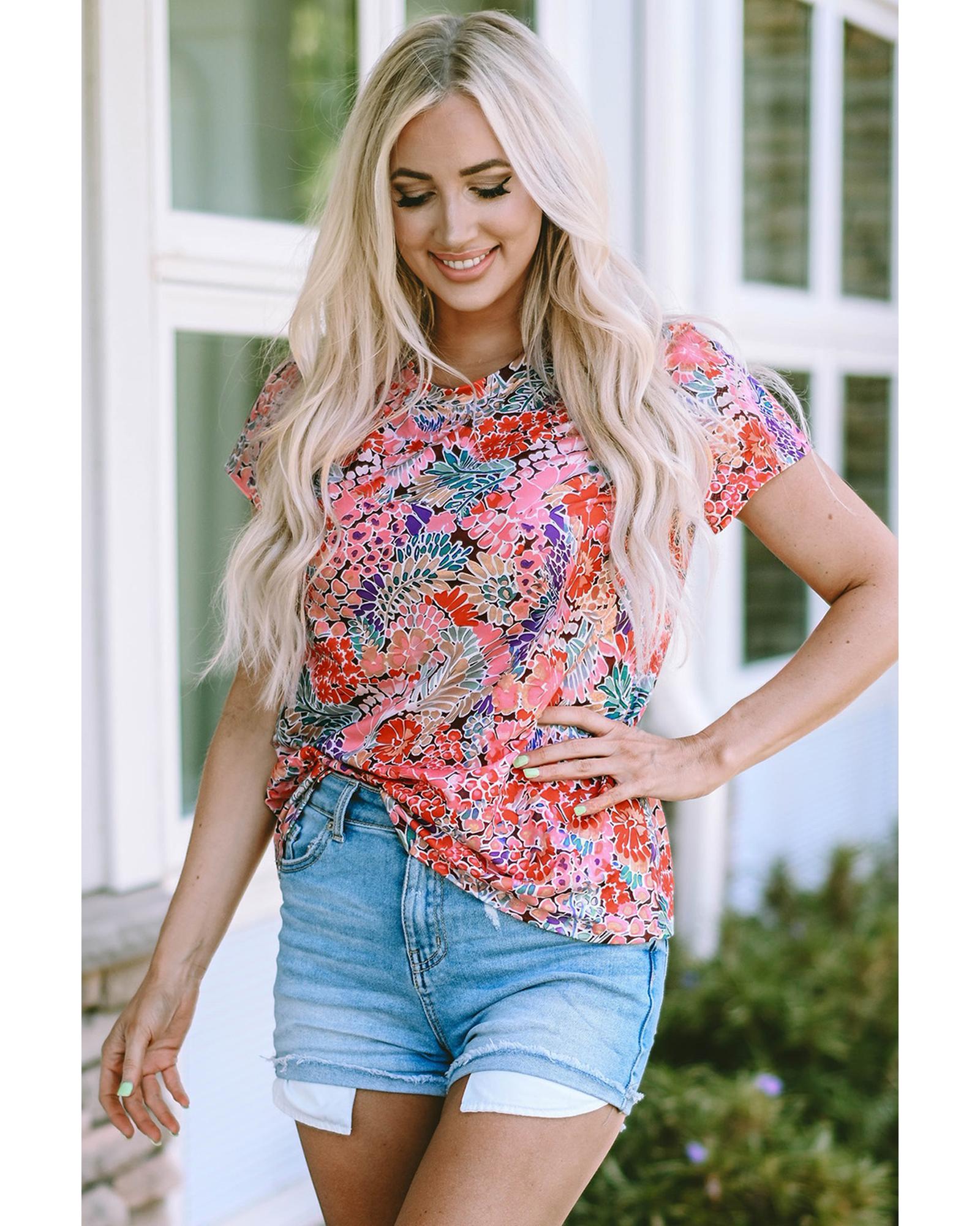 

Azura Exchange Floral Print Slim Fit T-Shirt XL червоний