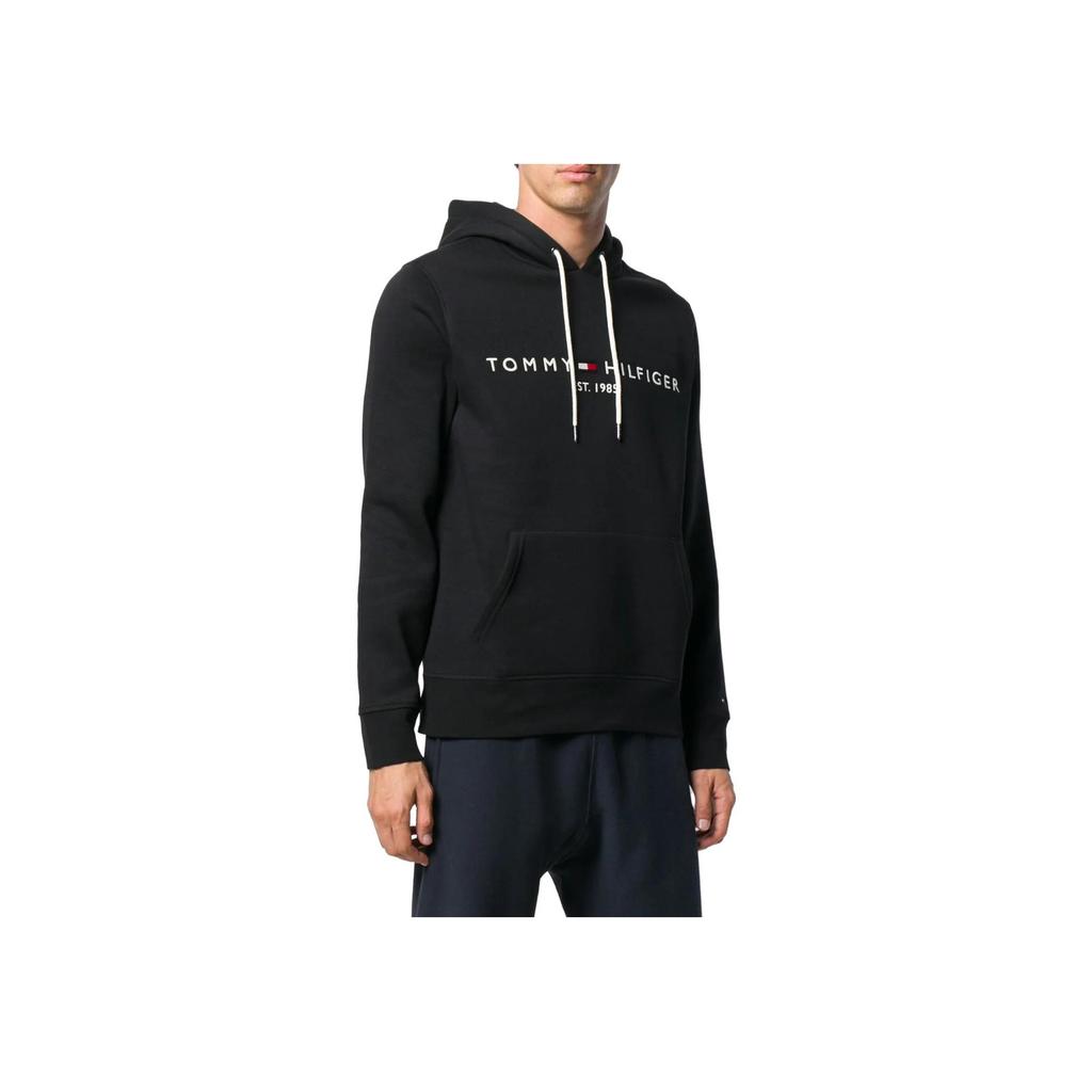 Tommy Hilfiger FW22 Logo Print Pullover Hoodie Men Hoodies Black MW0MW10752-BAS