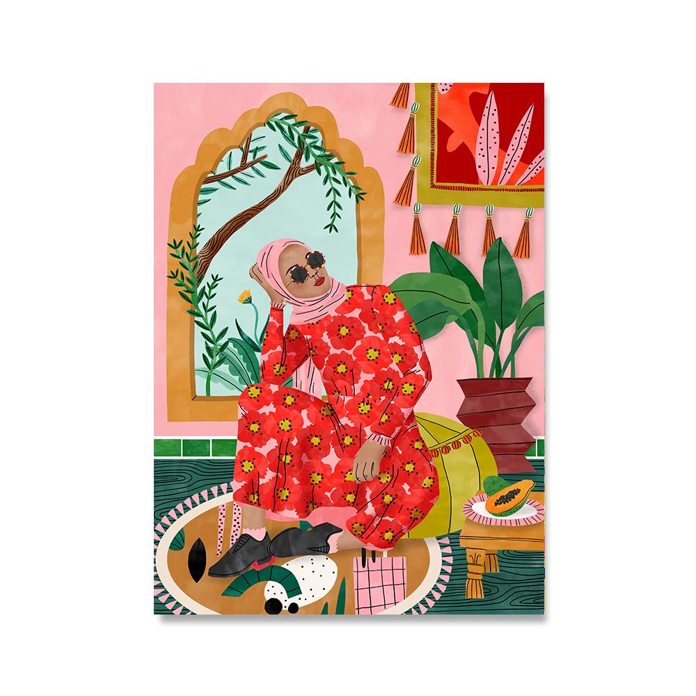 Abstract Fashion Moroccan Girl Flowers Wall Art Canvas Painting Nordic Posters and Print Wall Picture For Living Room Home Decor