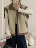 Winter Fashion Vintage Leather Lamb Wool Waistcoat Women New Design Warm Retro Short Vest Female Aesthetic Casual High Street Jacket