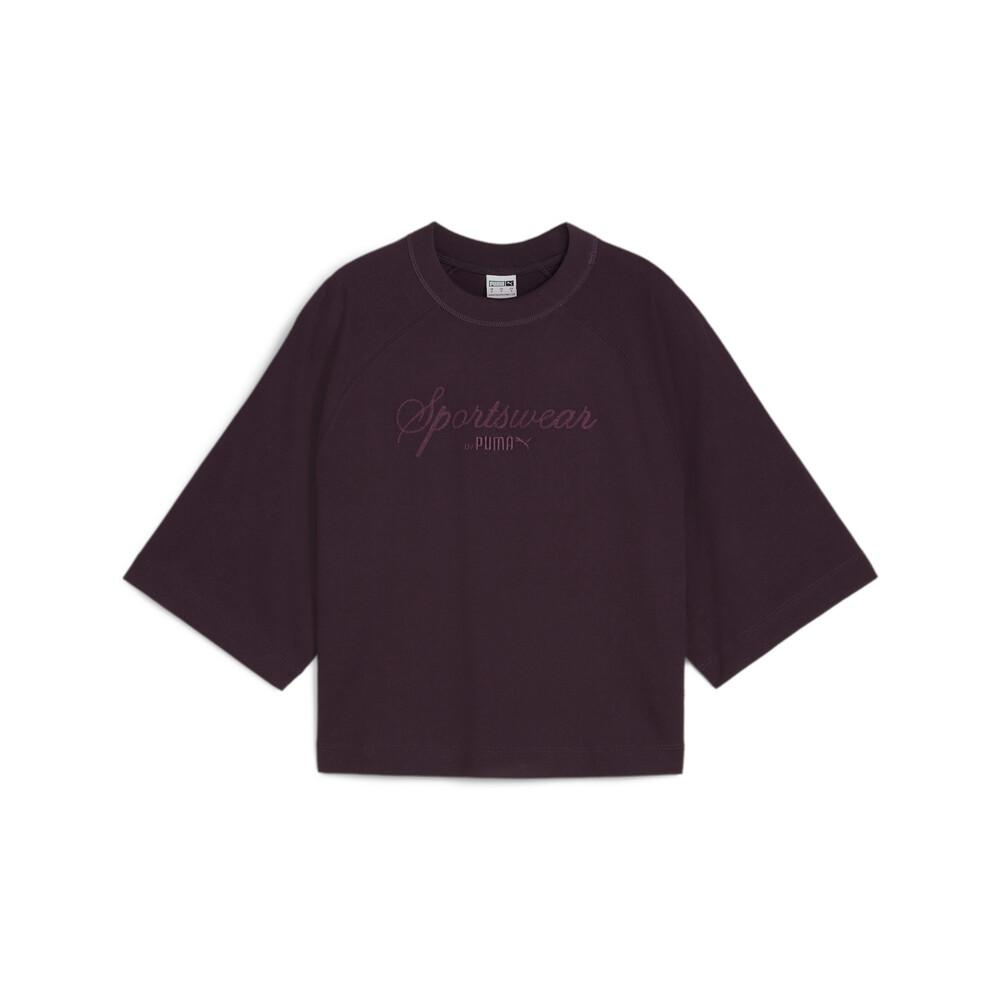 

Puma Классика+ Оверсайз Футболка с круглым вырезом и надписью, повседневная, спортивная, с коротким рукавом, женская, глубоко-фиолетовая 626554-44 S