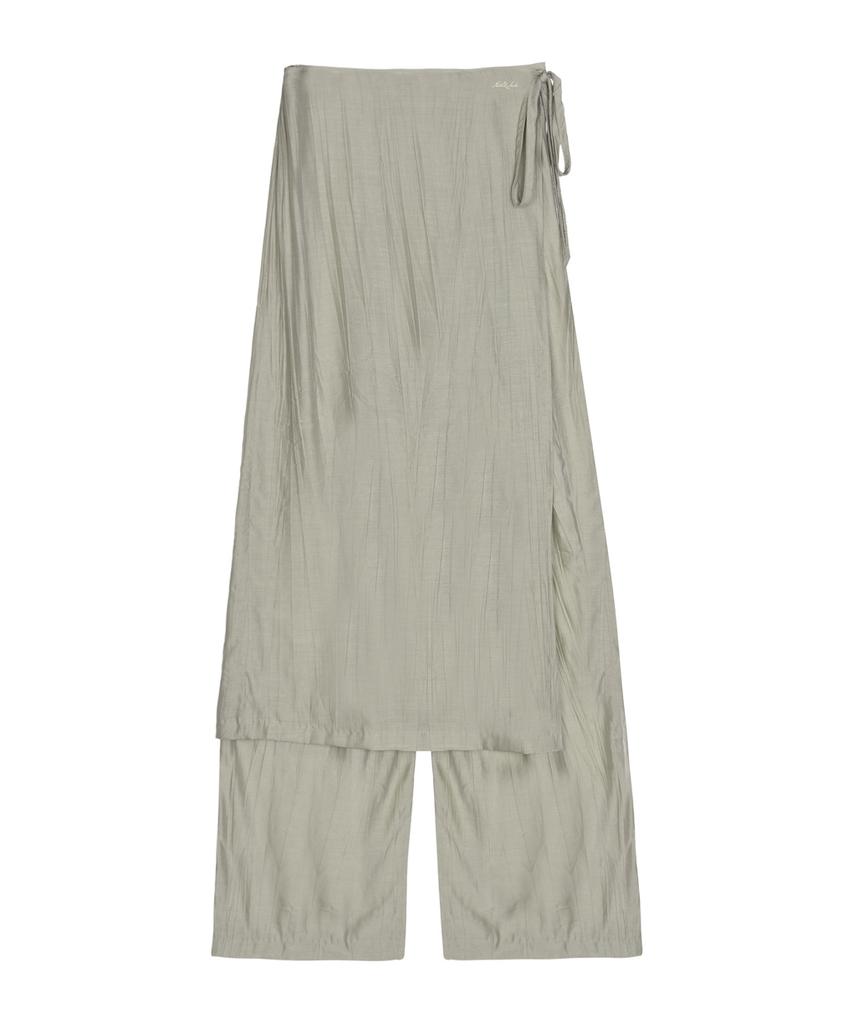 Nigaennikol Wrinkle Layered Wrap Skirt Pants_Khaki