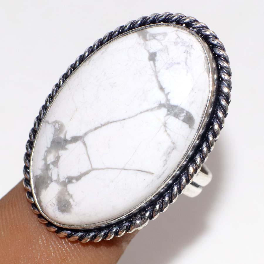 Howlite 925 Silver Plated Handmade Ring US 10 Valentine Gift Jewelry H2u47