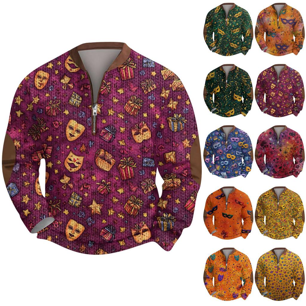 Pánský vánoční svetr Mikiny na zip Vintage pletený Grafická mikina Karnevalový Stojáček Pulovr