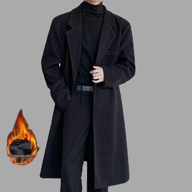 Erkek Gündelik Kore Tarzı Uzun Kollu Bol Diz Üstü Yün Sonbahar/Kış Montu