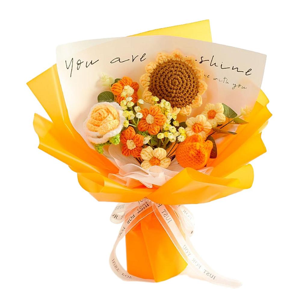 Crochet Flower Bouquet Table Centerpiece Handmade Woven Bouquet for Graduation Gift Living Room Birthday Apartment Hotel