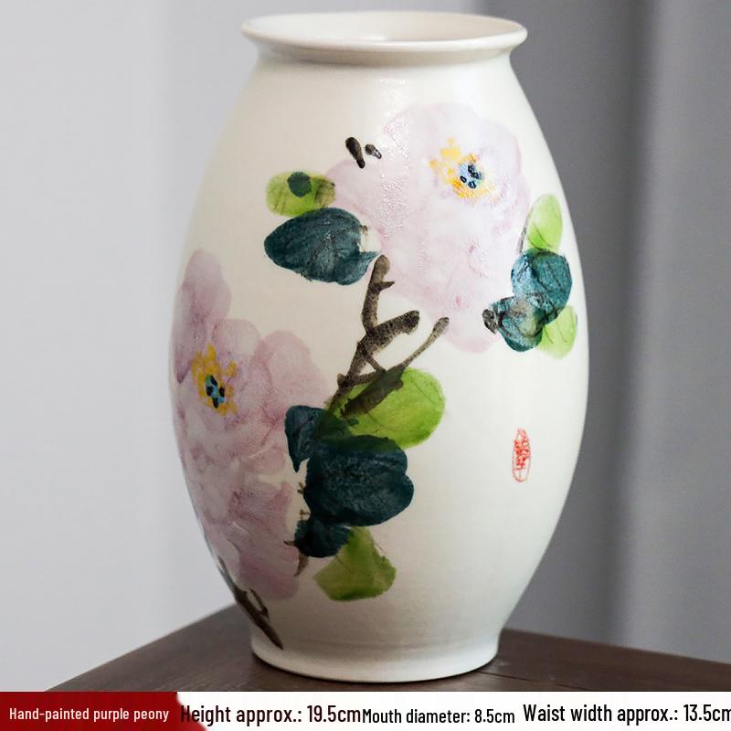 Hand-painted Peony Ceramic Vase for Hydroponic Flower Arrangement